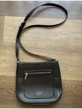 kate spade Black Pebbled Leather Crossbody with Front Zip Pocket